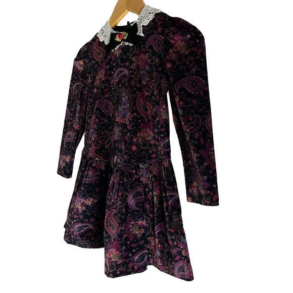 Baby Jogs Children's Size 6 Vintage Paisley Peter Pan Collard Lace Trim Dress - Picture 2 of 7